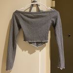 Gingham Long Sleeve Halter Off The Shoulder Crop Top Black Size XS Photo 2