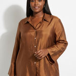 Worthington NWT  Silk Shantung Button Down Womens 20W Brown Glam Corpcore Career Photo 0