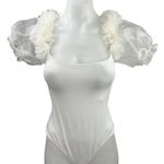 Free People Pretty Petals White Organza Puff Sleeves Thong Bodysuit Top Size XS Photo 0