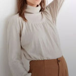 Madewell  Shirred Balloon Sleeve Turtleneck Sweater Cream Knit Photo 0