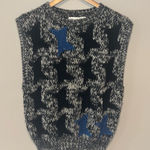 VINTAGE SML SPORT Hand‎ Knit Sweat Vest Black Blue and Grey Star Shapes Sz Large Photo 0