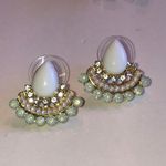 Elegant White and Gold Tone Pale Green Boho Earrings Photo 1
