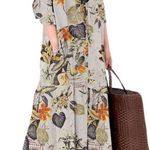 Womens Cotton Linen Oversized Tropical Floral Maxi Shirt Dress Tan Size M Photo 0