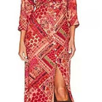 Free People Orange Patterned Lennon Button Down Ruffle Maxi Dress Size S Photo 0