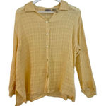 Chico's 100% butter yellow linen gauze collared blouse 2 large Photo 0