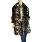 VINTAGE 1980'S BEBE NOSH BLACK & TAN ANIMAL PRINT FAUX FUR COAT (M) Size M Photo 5