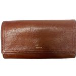 Fossil  Brown Leather Tri Fold 100% Genuine Cowhide Logo Embossed Wallet Photo 0