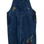 Vintage Agapo Denim Floral Embroidered Crop Bib Overalls Boho Hippie Medium M Blue Photo 0