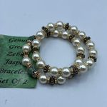 Artisan  made set of 2 green zebra Jasper stretchy bracelets Photo 0