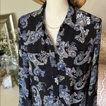 White House | Black Market WHBM black blue paisley Boho western semi sheer button down shirt 8 Photo 1