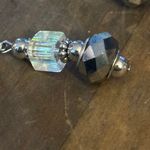 Aurora Borealis Crystal cube and faced glass bead dangle hook earrings Silver Photo 3