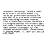 Sage The Label | Long Sleeve Top in Natural - Retail $69.00 Photo 4