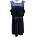 The Limited The Blue Black Sleeveless Dress Large Sheer Top Tie Belt Office Work Photo 1