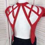 Bebe  Cutouts Cage Bodycon Bandage Top Cap Sleeve Cherry Red Large‎ Photo 6