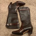 Prevata Brown Diana Leather Croc Heeled Boots Brown Size 8 Photo 1