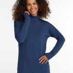 L.L.Bean Womens SoftFlex Blue Mock Neck Pullover Long Sleeve Thumb Hole Tunic Top Photo 0