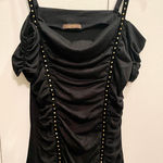ENTRY  Black Off Shoulder Ruched Studded Top Photo 0