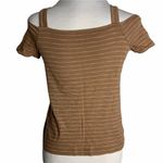 Off the Shoulder Striped Short Sleeve T Shirt 25PE Photo 3