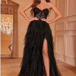 Faeriesty Black Sheer Sweetheart Corset Tiered Ruffle Slit Gown Size 4X Photo 0