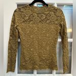Nina McLemore Golden Bronze Floral Lace Lined Fitted Blouse Women’s Size Small S Gold Photo 0