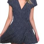 Brandy Melville  Robbie Wrap Dress Navy & White Floral Tie Waist V-Neck One size Photo 1