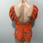 Free People  Close To You Orange Floral Puff Sleeve Smocked Top Shirt Small Photo 3