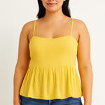 Lush Clothing Lush Yellow & White Dotted Peplum Smocked Tank Top – Size Medium Photo 0