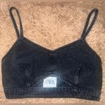 ZARA  Denim Diamante Crop Top Black Jean Rhinestone Bralette small Photo 2