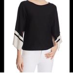 Eileen Fisher  Black Ivory Bateau‎ Neck Striped Sleeve Sweater Silk Blend Medium Photo 1