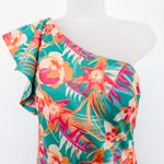 NWT Maree Maree One Shoulder Floral Print Ruffle Swimsuit US 6 Tropical Resort Green Photo 1