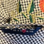 Gingham One Shoulder Top Embroidered Floral Ruffle Black White Summer Large Photo 4