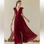 Lulus NWT I’m All Yours Burgundy Ruffle Maxi Dress Photo 3