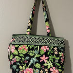 Vera Bradley  Black Tote with Pink and Green Floral Pattern Photo 0