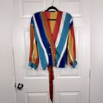 ZARA  Women’s striped wrap blouse with belt - Size Large Photo 2