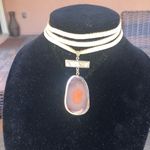 Agathe stone slice set in metal on a soft tan leather cord, made by me OOAK Photo 1