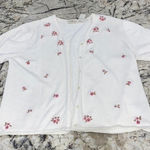 Yarnworks Vintage Floral and White Short Sleeve Button up‎ Top- Size Large Photo 0