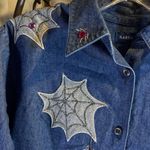 Halloween Spider Webs Embroidered with Gems Button Down Size M Blue Size M Photo 2