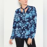 Jason Wu  Navy‎ Blue Floral Print Long Sleeve Tie Neck Blouse Womens Size Medium Photo 10