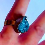 Handmade Size 6.5 7 7.5 Teal Blue Gem Aqua Druzy Crystal Fine Original Art Ring Freeform Gemstone UNISEX Solid Metal Plated Gold Filled Rustic Free Form Photo 5