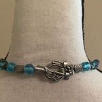 Women’s Bead Costume Necklace Beaded Silver Tone Blue Glass Photo 6