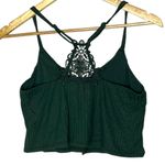 Aerie Women's S Lace Racerback Cropped Tank Top Dark Emerald Green Ribbed New Photo 4