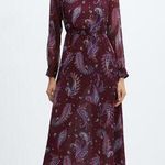 MNG Women's Red Maroon Paisley Long Sleeve Mockneck Cocktail Maxi Dress Size 6 Photo 0