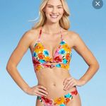 Shade & Shore Women's Lightly Lined Longline Double Knot-Front Bikini Top Pink Floral Photo 0