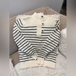 Ralph Lauren  Cream & Navy Striped Button Sweater PL NWT $89.50 Retail Photo 1