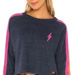 Aviator Nation Bolt Classic Crop Crew Sweatshirt Heather Navy L Photo 5