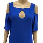 Boston Proper  Blue Cutout Front Short Sleeve Cold Shoulder Midi Dress Womens M Photo 2