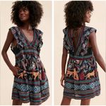 Anthropologie  V-Neck Plunge Tunic Mini Dress‎ Black Motif Jungle Size XS Photo 1
