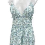 ZARA Blue Linen Floral Sleeveless Smocked Mini Cami Camisole Tank Dress Size M Photo 0