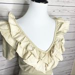 ZARA  Beige Cream Ruffled V-Neck Crop Top Size Small Photo 7