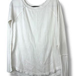 Free People  We The Free Cream White Waffle-Knit Long Sleeve Frayed Hem Shirt Photo 0